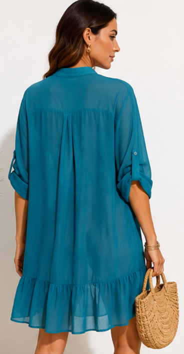Vestido Camisero Fluido Turquesa