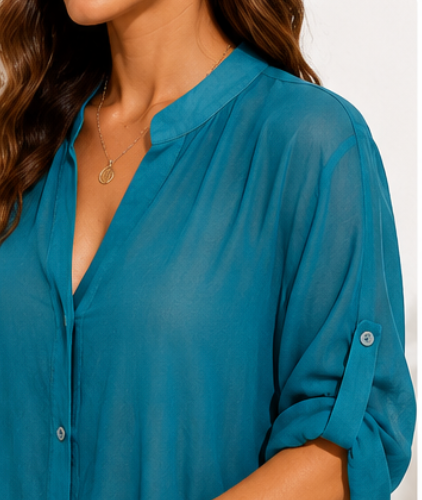 Vestido Camisero Fluido Turquesa