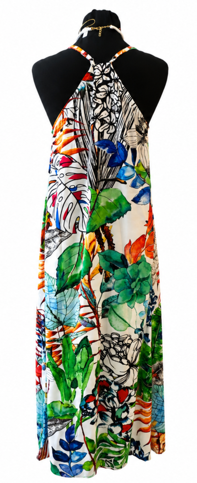 Vestido Largo Tropical Multicolor | Escote en Pico y Espalda Cruzada