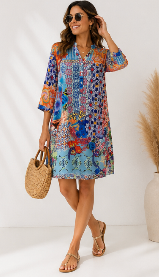 Vestido Camisero Mosaico Mediterráneo
