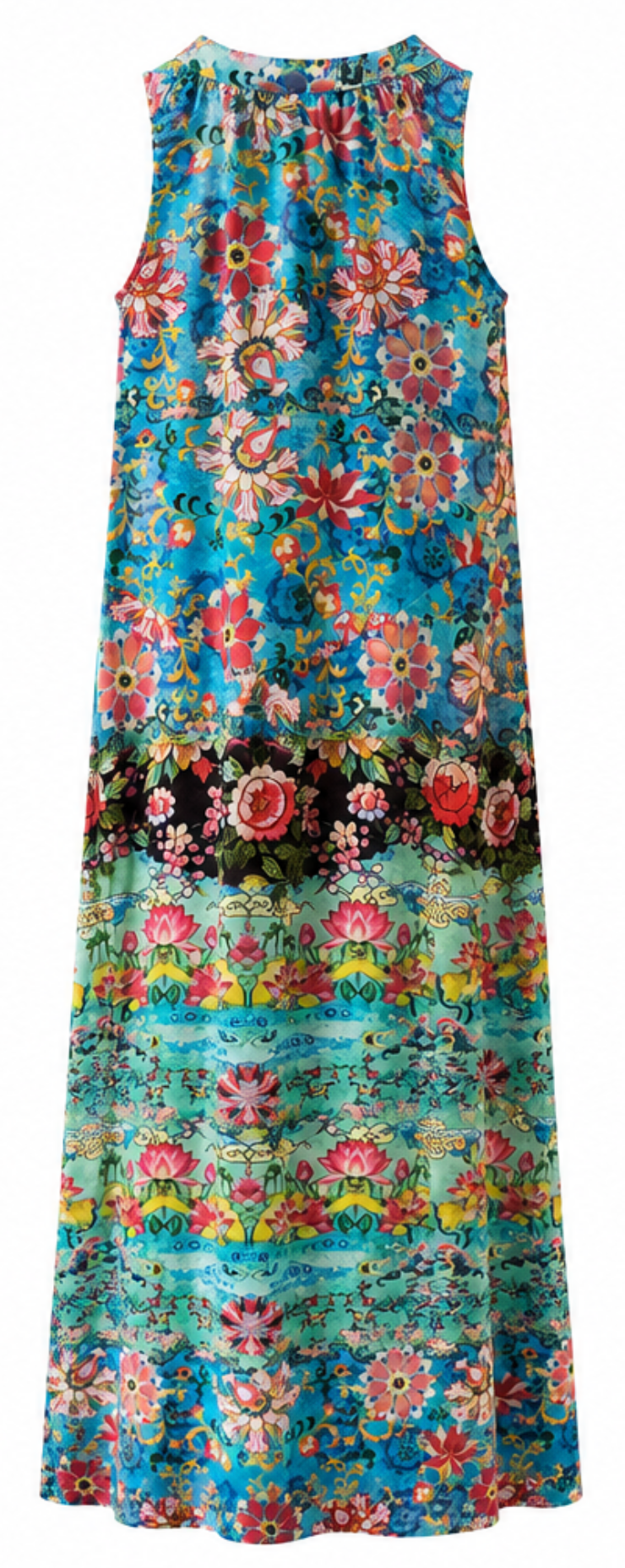 Vestido Largo Boho Floral Turquesa – Escote Halter