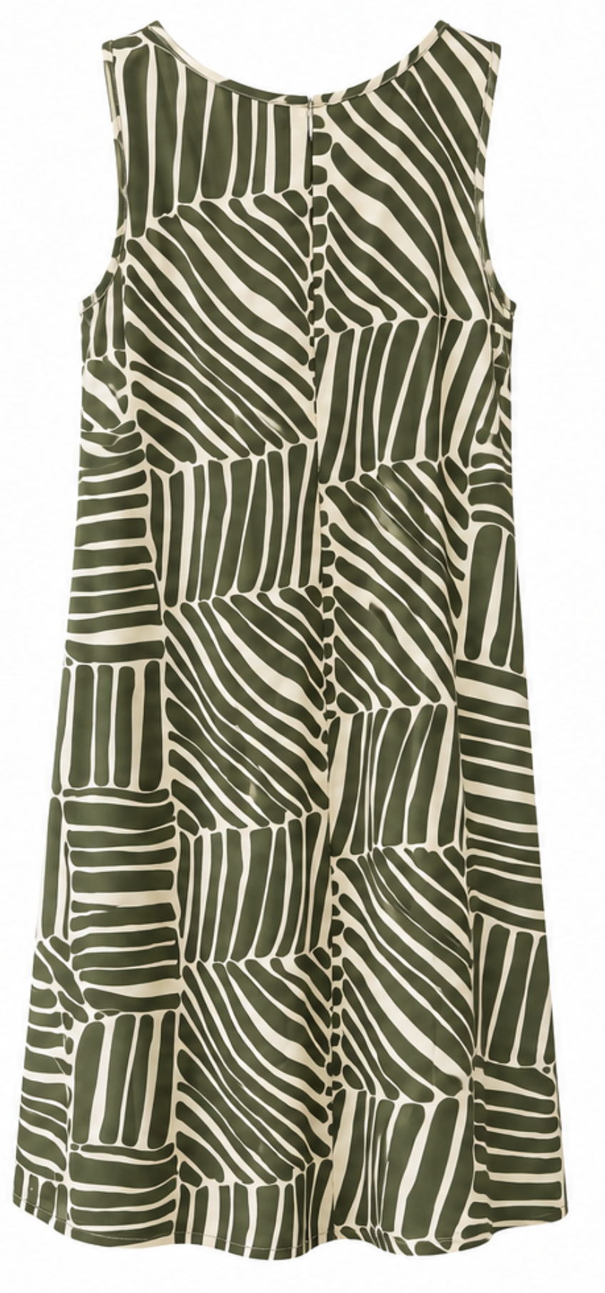 Vestido Corto Estampado Geométrico Verde Oliva