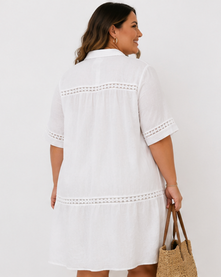 Vestido Camisero Blanco Calado – Elegancia Natural