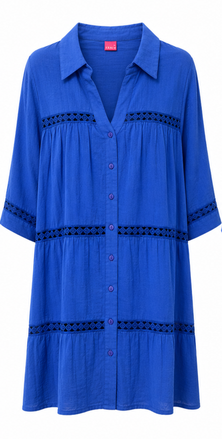 Vestido Camisero Azul Klein Bordado