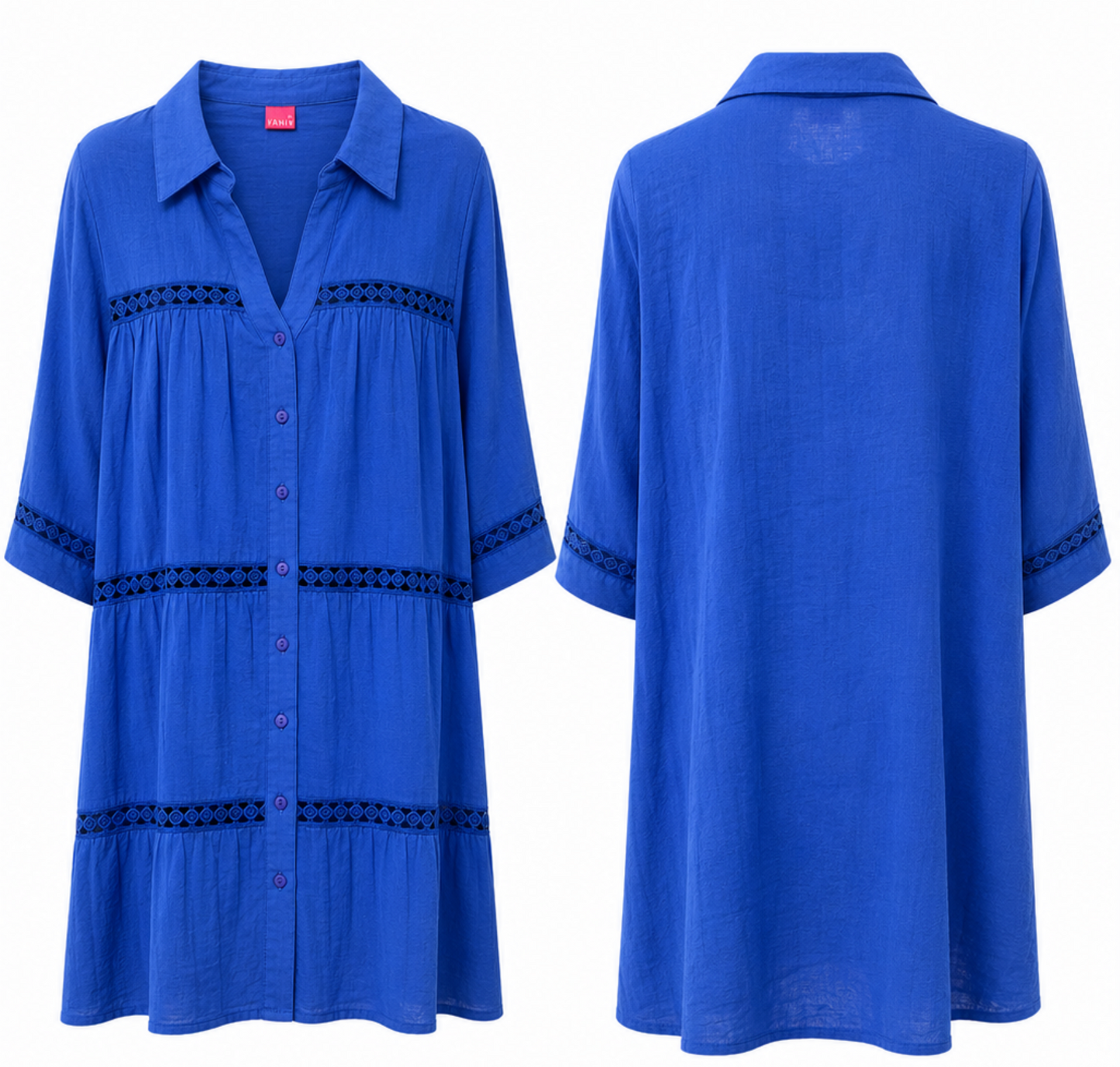 Vestido Camisero Azul Klein Bordado