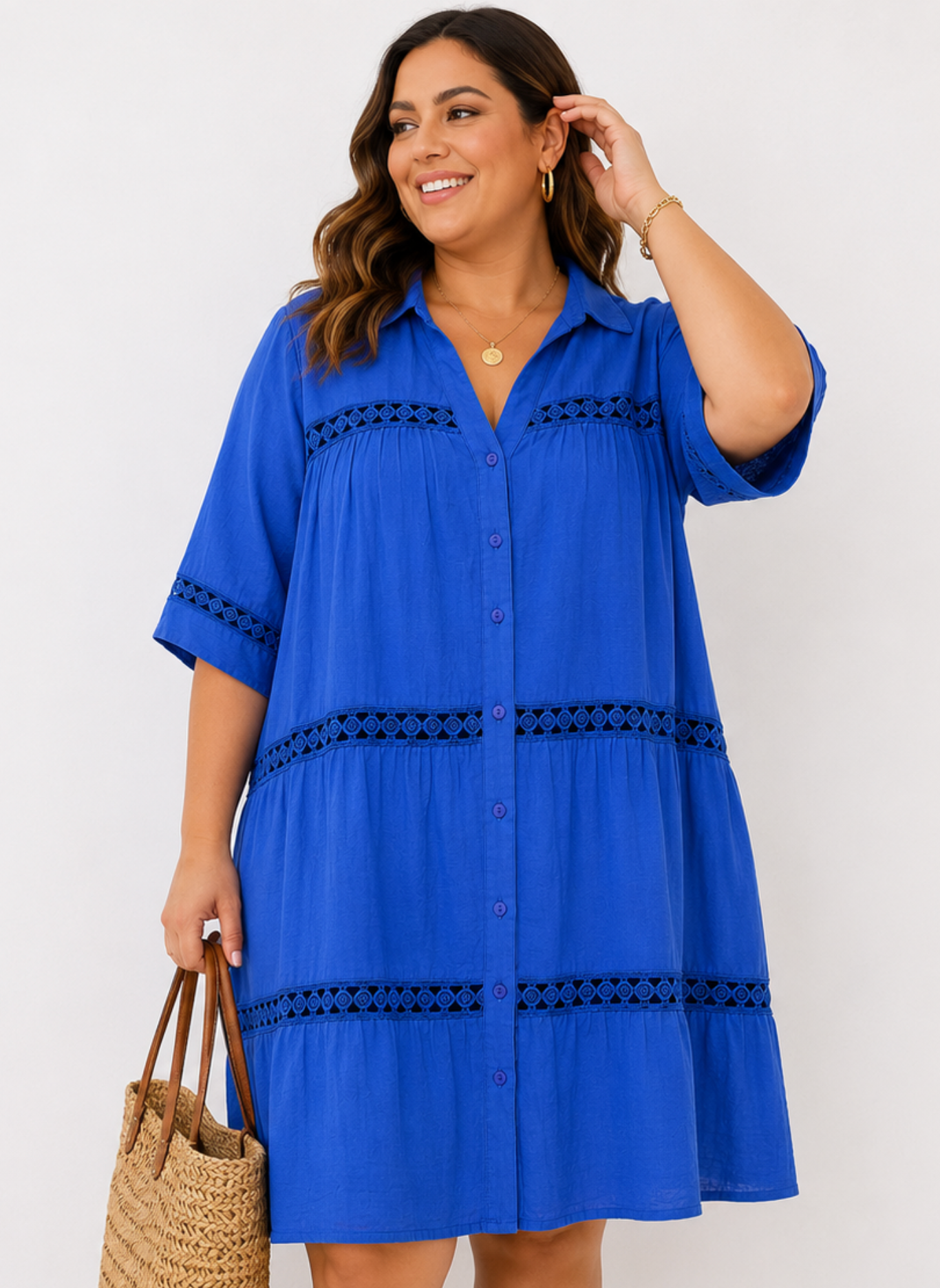 Vestido Camisero Azul Klein Bordado