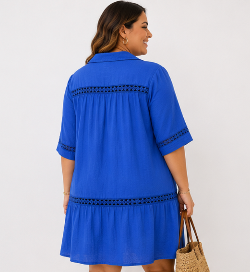 Vestido Camisero Azul Klein Bordado