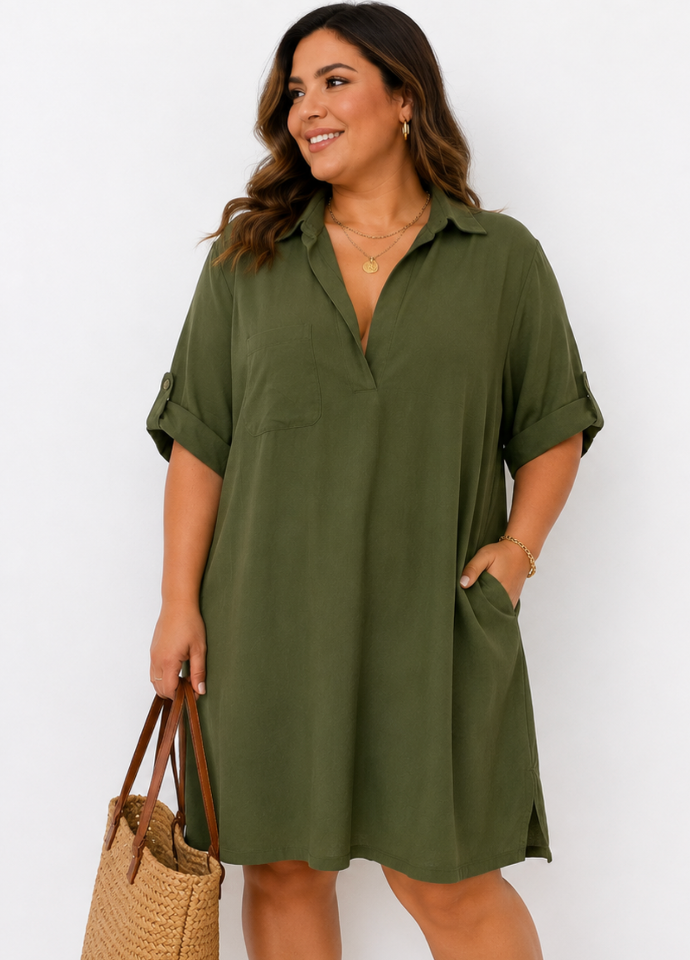 Vestido Camisero Oversize Caqui "Essence"
