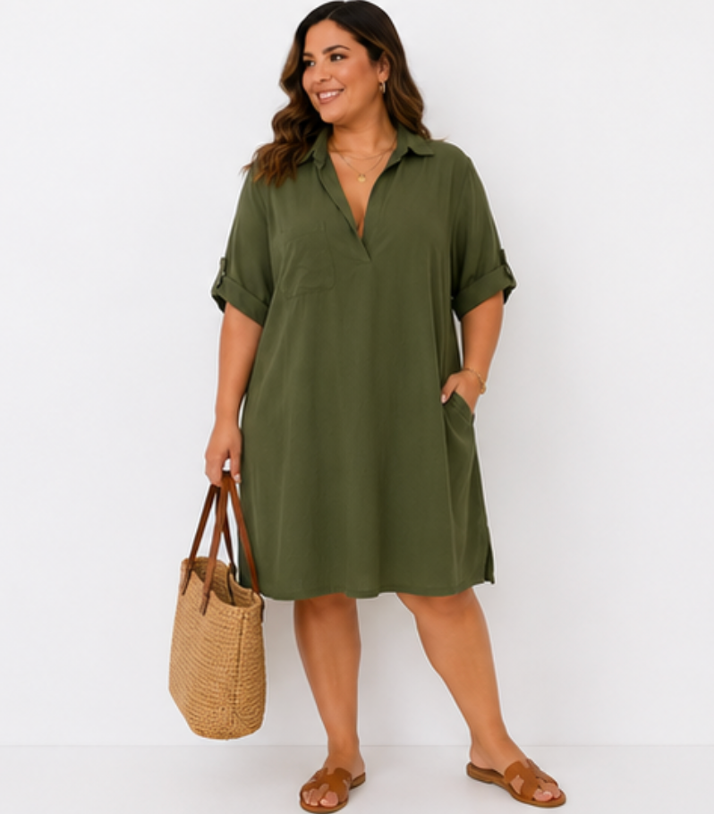 Vestido Camisero Oversize Caqui "Essence"