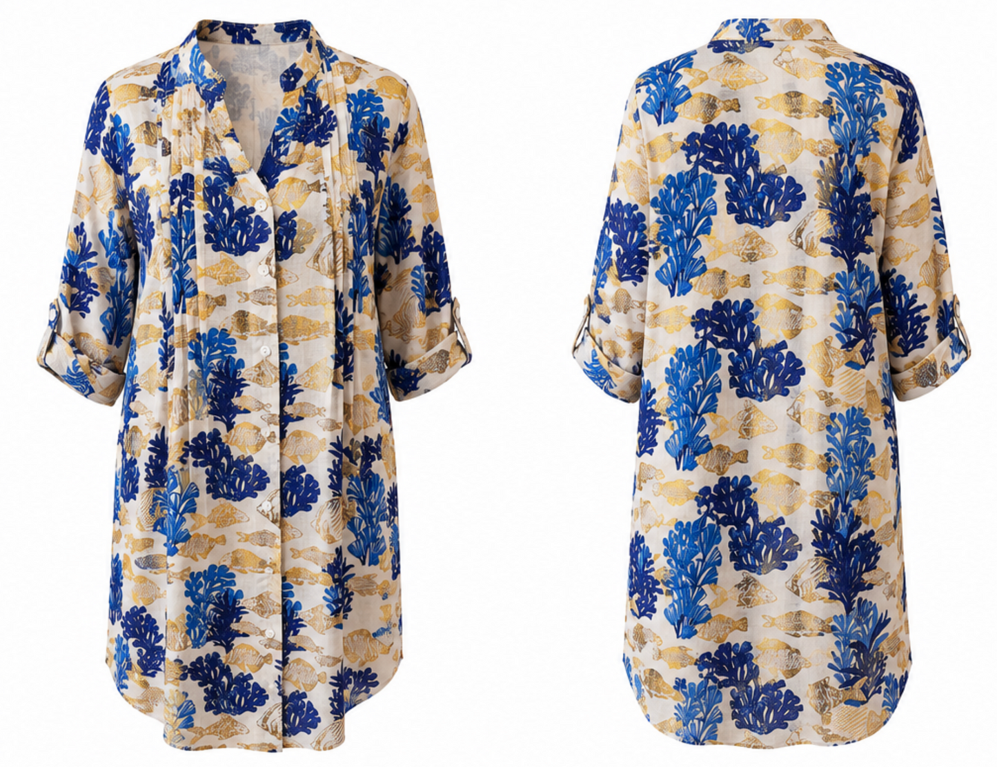 Vestido Camisero Marino Azul y Dorado