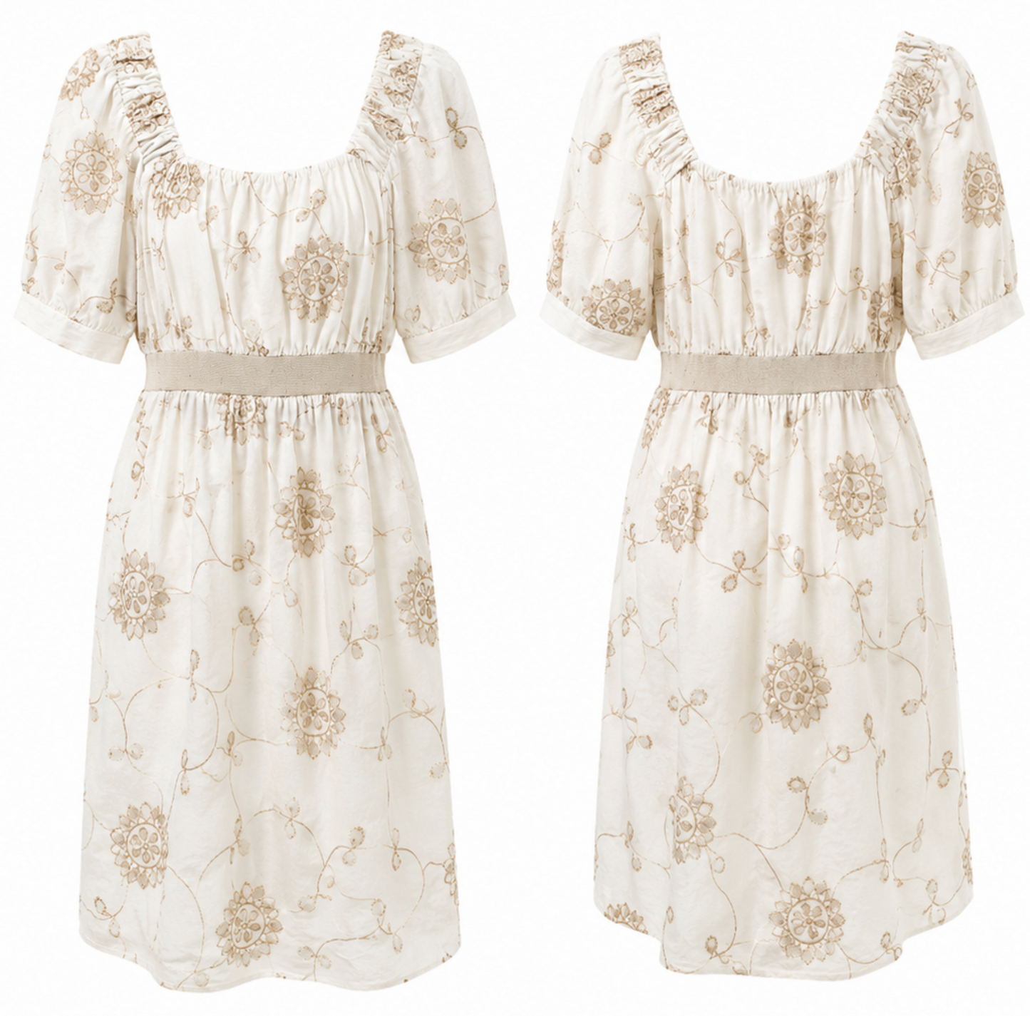 Vestido Bordado Beige Romance