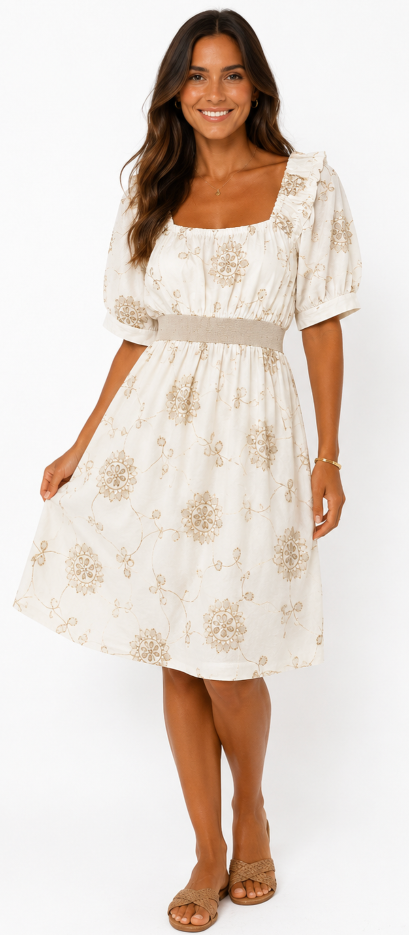 Vestido Bordado Beige Romance