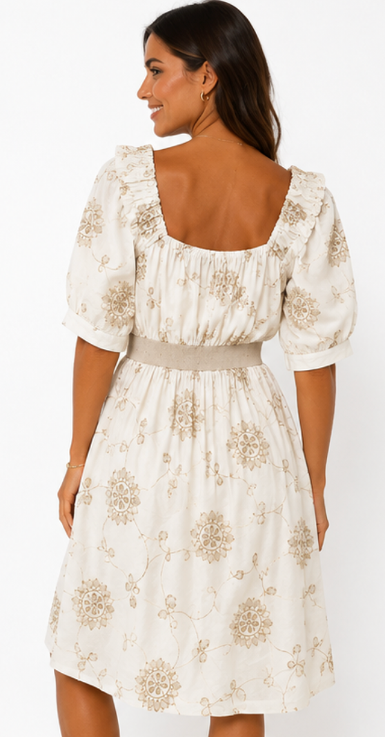 Vestido Bordado Beige Romance