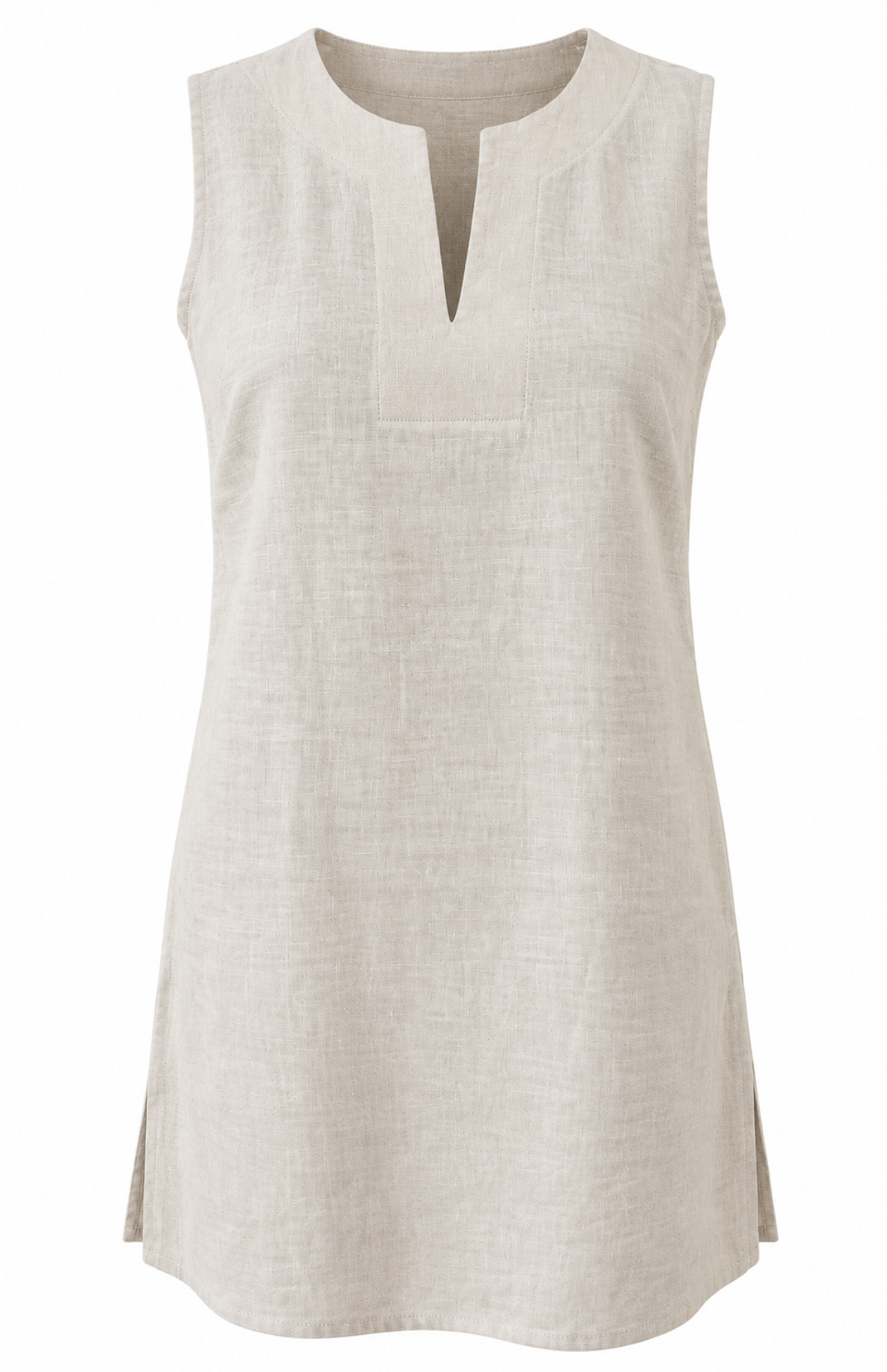 Blusa Larga de Lino Sin Mangas – Beige Natural