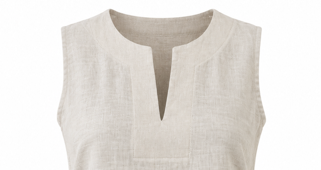 Blusa Larga de Lino Sin Mangas – Beige Natural