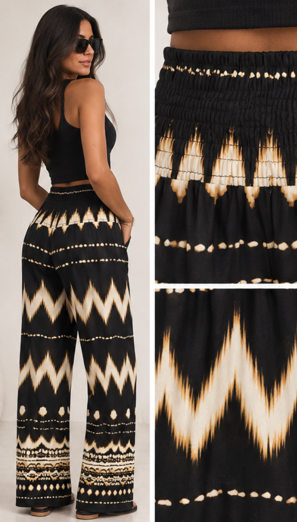 Pantalón Palazzo Étnico Negro