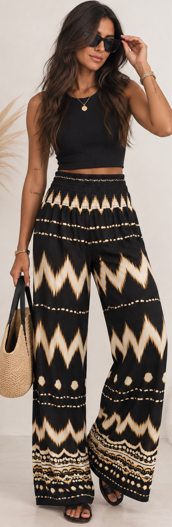 Pantalón Palazzo Étnico Negro