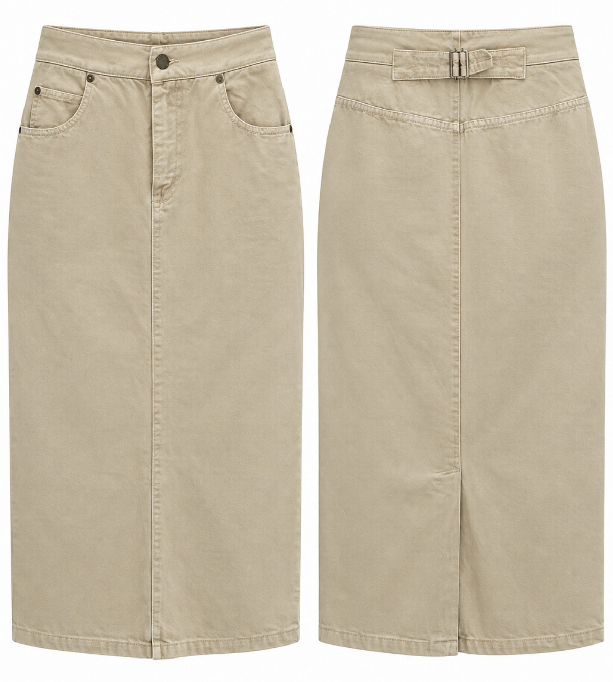 Falda midi beige con detalle ajustable