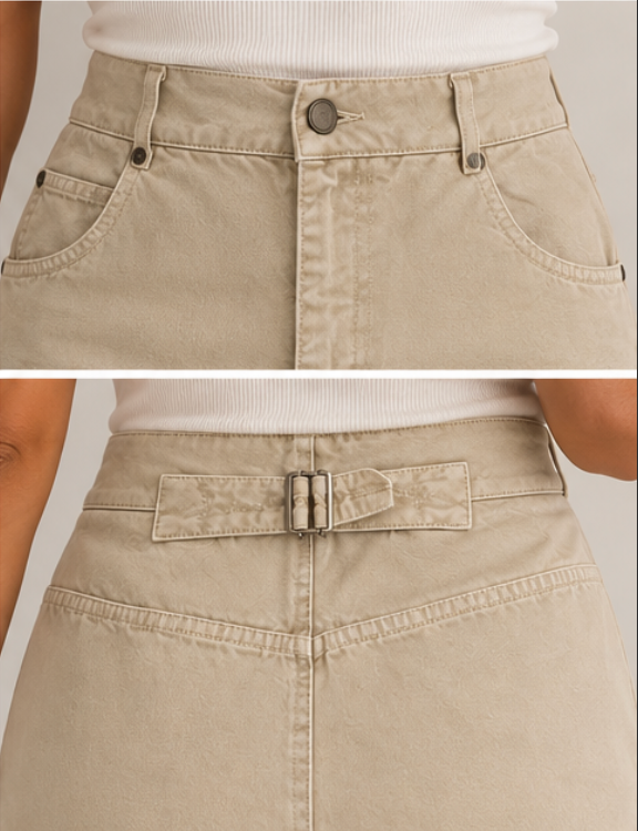 Falda midi beige con detalle ajustable
