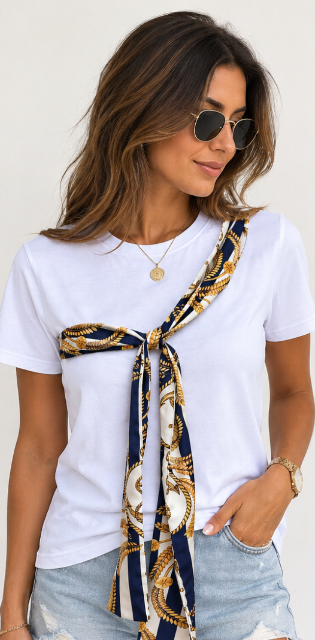 Camiseta Blanca con Pañuelo Estampado