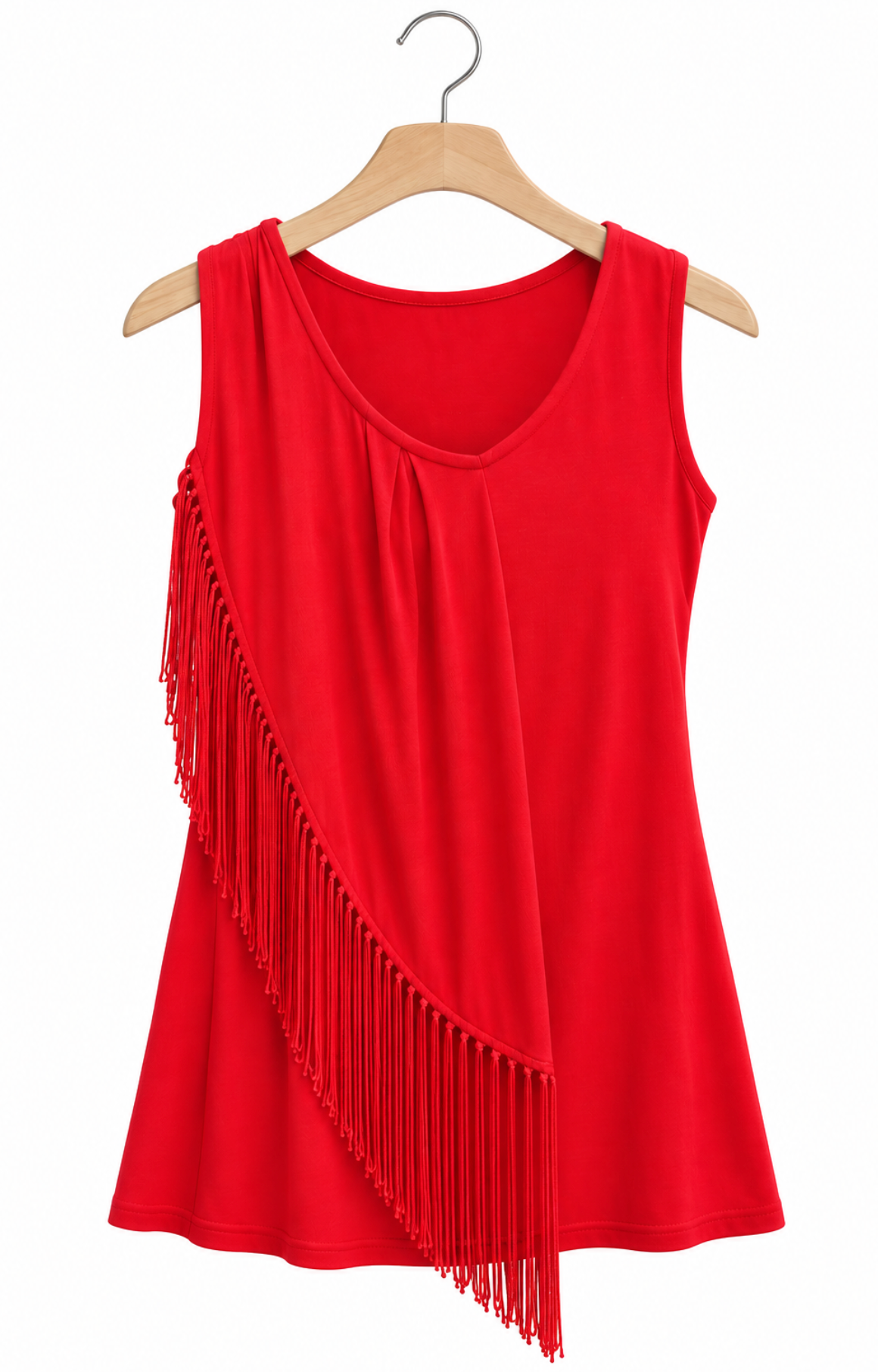 Vestido Rojo Flecos Asimétricos