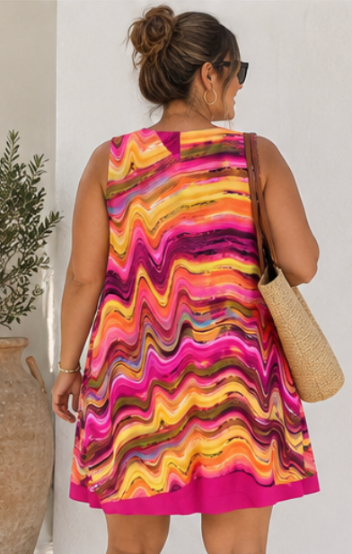 Vestido Ondas Multicolor Fucsia