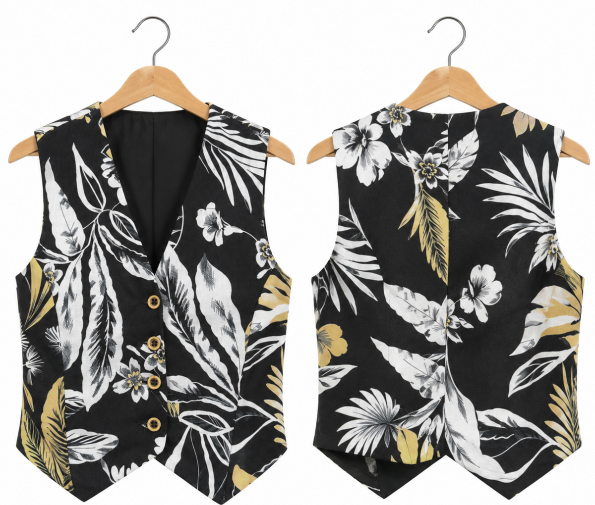 Chaleco Tropical Negro y Dorado