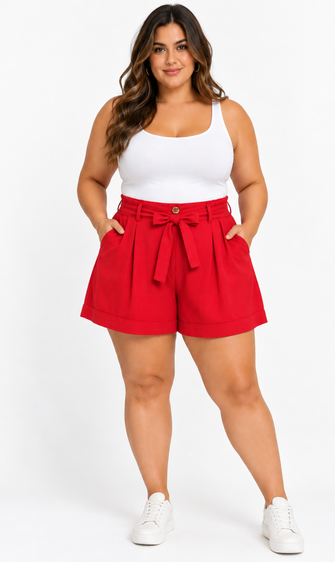 Short Rojo de Tiro Alto con Cinturón
