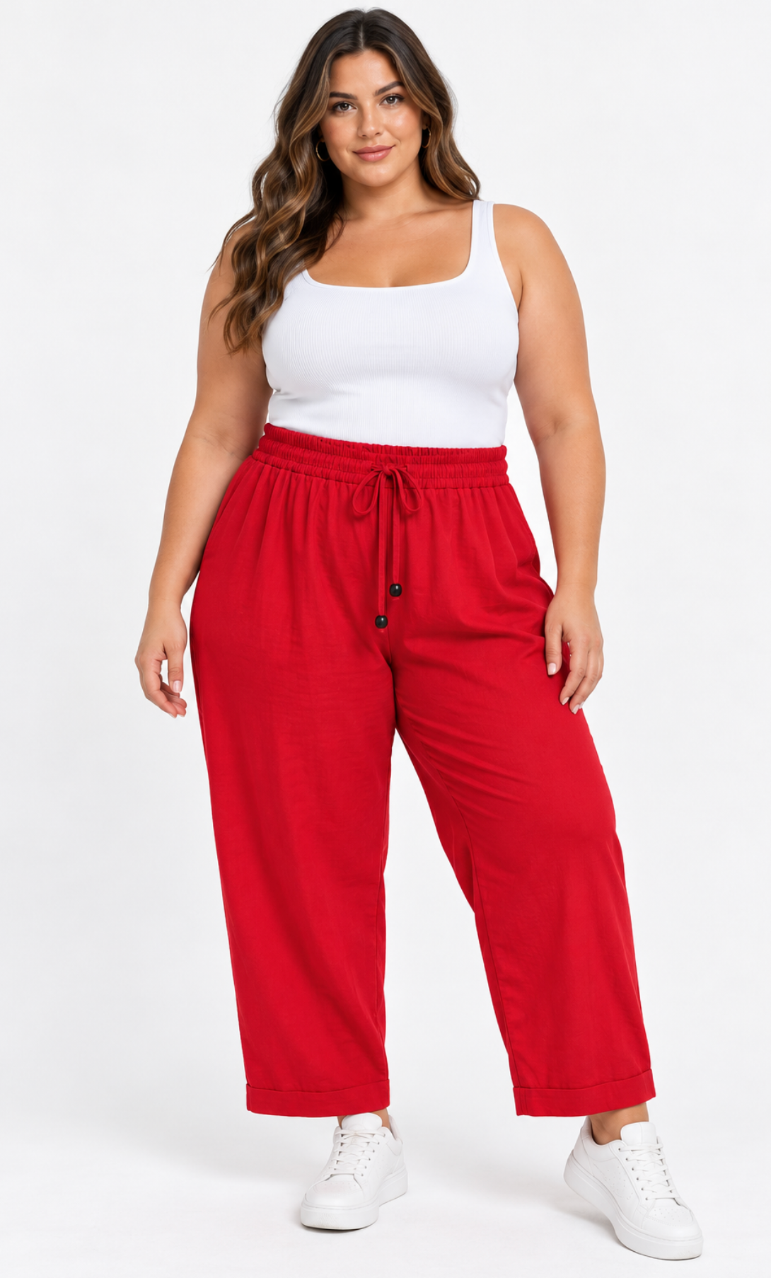 Pantalón fluido rojo con cintura elástica