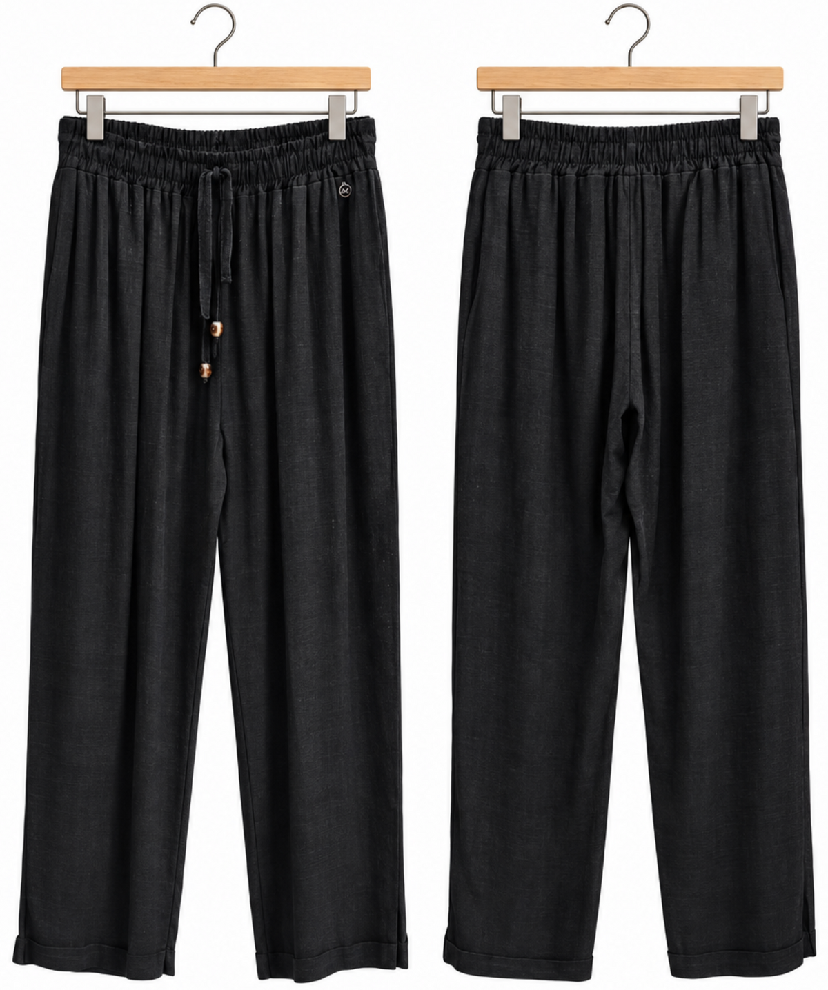 Pantalón fluido negro con cintura elástica