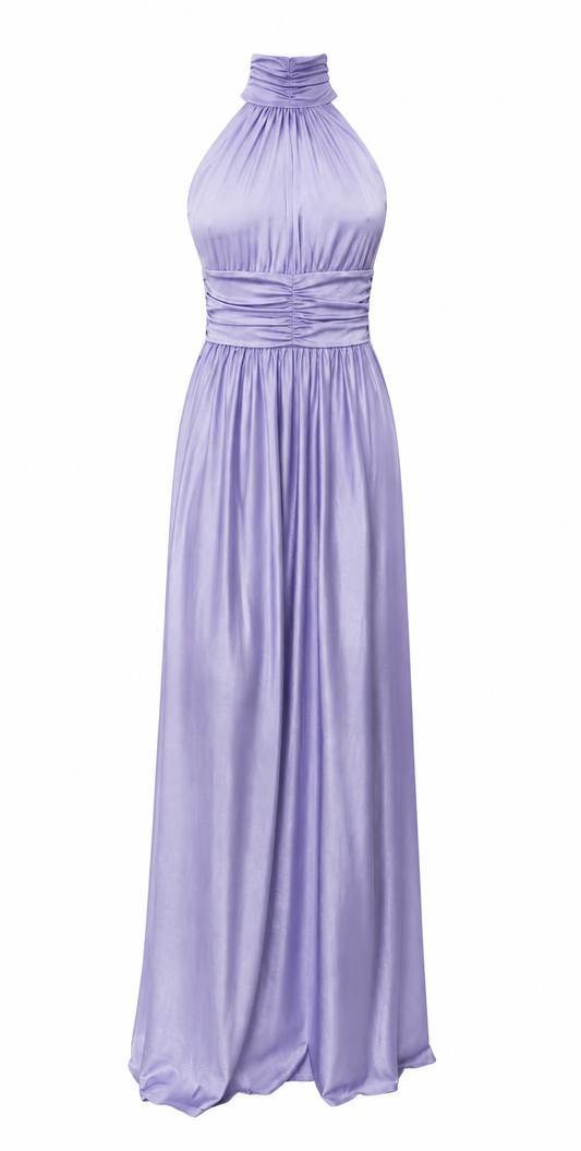 Vestido Largo Satinado con Cuello Halter