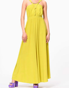 Vestido largo con nudo verde lima Rinascimento